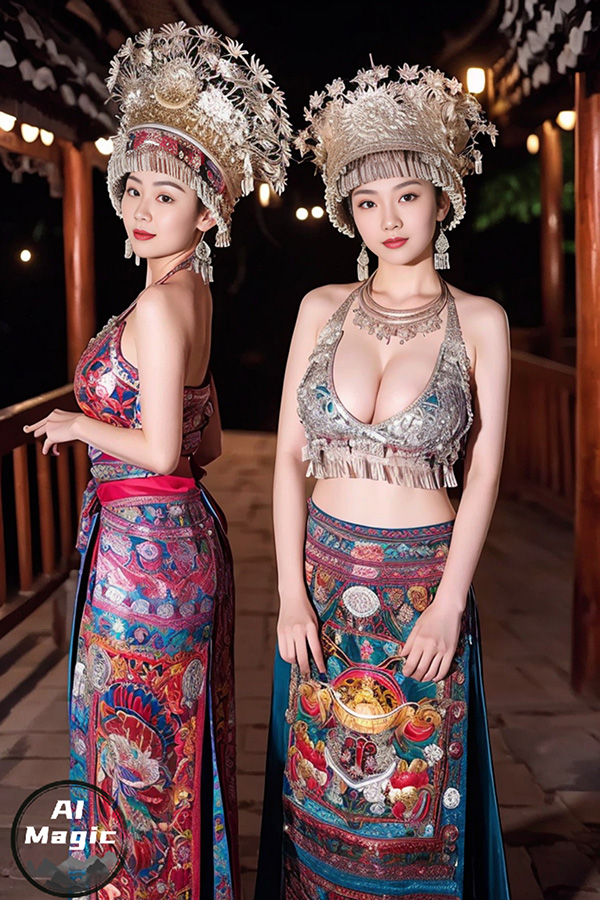 AI魔法秀之盛装的苗族美女唯美图集美翻天